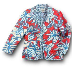 Patty Kim Womens Quilted Jacket Size Small Reversible Print Tropical